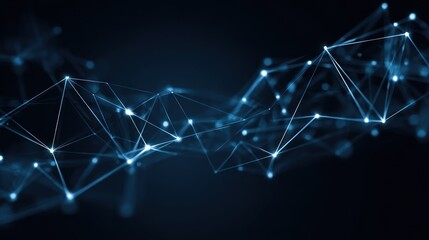 Blue abstract network interconnected dots and lines create a digital, futuristic design with depth, connecting points against a gradient background