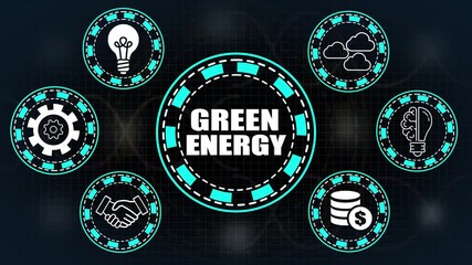 Green Energy Concept with Icons on Dark Grid Background renewable energy sustainability - Powered by Adobe