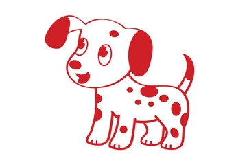 Cute cartoon puppy has white fur and red spots looking curiously on white