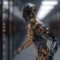 Cybernetic humanoid figure, sleek design, intricate details