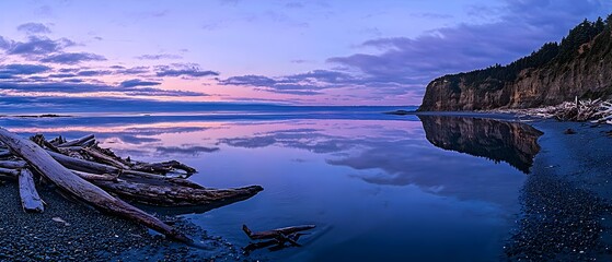 Stunning sunset reflections on perfectly still water at quiet seaside (Landscape Art)