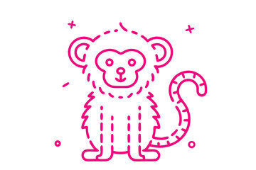 Cute monkey sits outlined in bright pink, adorned with dots and pluses near tail