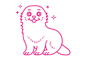 Cute pink cartoon animal sits outlined on white, with crosses around it, smiling
