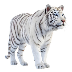 Fototapeta premium Majestic white tiger isolated on transparent background standing and looking forward
