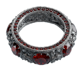Elegant silver ring with red gems jewelry display isolated on transparent background