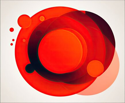 Abstract circular design with layered concentric circles in shades of red, dark and light, with a muted background
