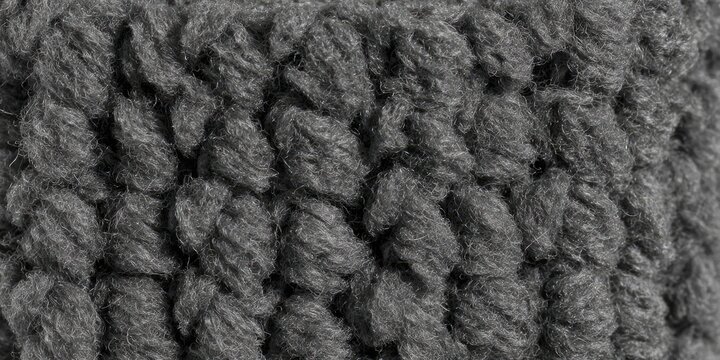 Close-up view of a dark gray textured fabric, showing a woven or knitted pattern of tufted loops
