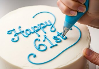 Happy 61st birthday icing text on cake decoration