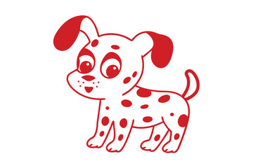 Delightful cartoon spotted dog playfully stands on a plain white surface with a cute pose