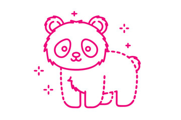 Dotted pink panda bear outlined with playful stars sparkles on a white background