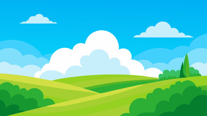 Obraz premium Cartoon landscape with rolling green hills