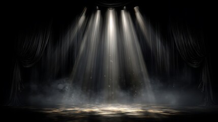 Obraz premium Stage Lighting Shines Down on Empty Theater with Dramatic Smoke