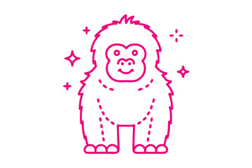 Fuchsia outline drawing shows a cartoonish gorilla with sparkles surrounding it