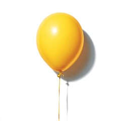 A single, bright yellow balloon tied with string casts a shadow against a plain white background, graphic style