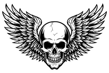 Fototapeta premium Winged Skull Illustration – Gothic Biker Emblem, Tattoo Style Skeleton Design 