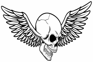 Obraz premium Winged Skull Illustration – Gothic Tattoo Style with Angel Wings