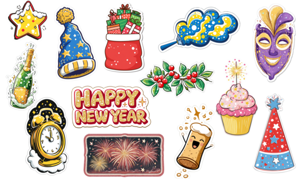 Festive New Year's Eve Party and Celebration Sticker Collection
