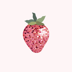 Hand drawn strawberry in  mosaic style. Vecor illustration.