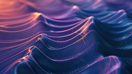 Obraz premium A vibrant, abstract digital wave pattern with a gradient of blue and purple hues, featuring a mix of geometric shapes and lines.