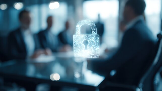 Cybersecurity meeting office boardroom visual data protection professional environment business perspective secure practices