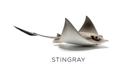 Fototapeta premium Sleek stingray with neutral tones presented against a stark white background, capturing its unique form