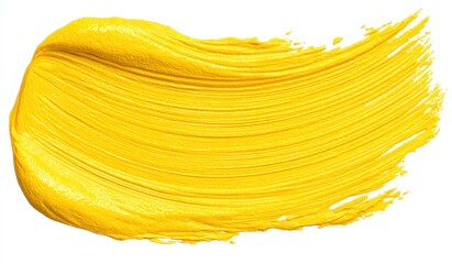 Yellow paint stroke. Thick, textured, and vibrant, the stroke is isolated against a white background, angled slightly