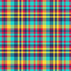 Vibrant plaid pattern featuring intersecting colorful lines forming squares. Versatile for backgrounds, textiles, or graphic design projects. Adds a touch of lively tradition.