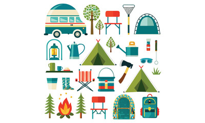 Obraz premium Glamping Tent Vector Camping, Festival Tents, Outdoor Adventure Icons