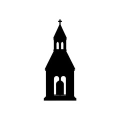 Silhouette of a church with cross on top on transparent background