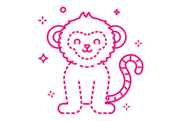Outlined monkey with a happy face sitting amongst small stars with pink line art