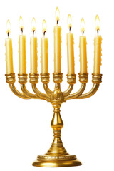 Magnificent golden menorah with lit candles representing the jewish festival hanukkah transparent background