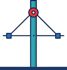 Abstract stylized crane illustration with geometric shapes and teal and red colors