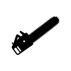 Illustration of a black chainsaw tool icon on transparent background silhouette