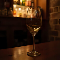 A Glass of White Wine on a Dark Wooden Table