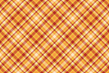 Vibrant warmtoned plaid pattern, ideal for autumnal designs.  This seamless texture features intersecting lines of orange, red, and white, creating a cheerful and energetic feel.
