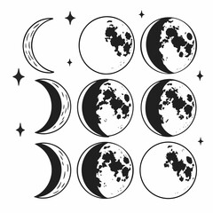 Celestial moon phases with stars crescent moon full moon © leptop
