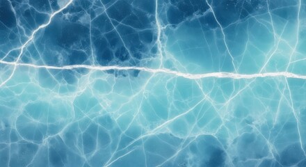 Close-up of cracked ice with blue and white hues.