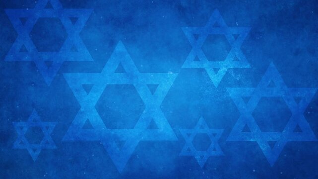 Star of David symbols against blue grunge textured pulsing background - jewish faith and religion