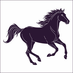 Obraz premium A striking silhouette of a graceful horse trotting smoothly across a plain white background, perfect for graphic design, logo creation, equestrian themes, and illustrations, with a clean and modern ae