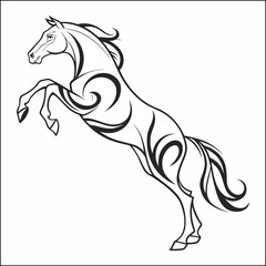 A striking silhouette of a graceful horse trotting smoothly across a plain white background, perfect for graphic design, logo creation, equestrian themes, and illustrations, with a clean and modern ae