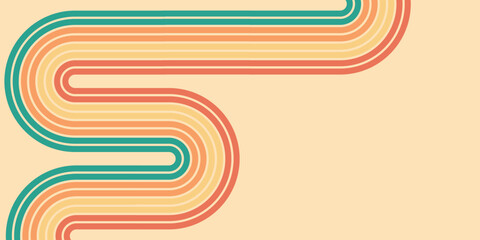 Abstract background with 70s color gradient. Background decorated with retro and fun geometric shapes. Vintage hippie vector illustration for interiors, decorations, banners, covers, and cards. Vol. 2