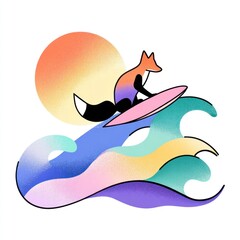 illustration of a fox jumping in the sea