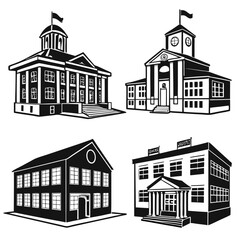 Four black and white building silhouettes architecture school