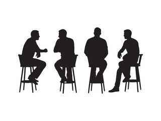 A set of four black silhouettes of men sitting on bar stools