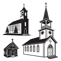 Four black church building silhouettes architecture christian