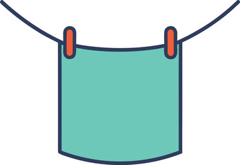 Simple icon of a teal cloth hanging on a clothesline with red clothespins