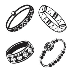 Four black silhouette bracelets and bangles with patterns jewelry accessory