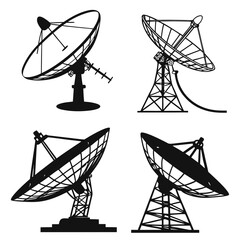 Four satellite dishes communication towers antenna technology