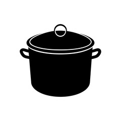 Black cooking pot with a lid on transparent background silhouette