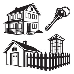 Houses and key silhouettes home real estate